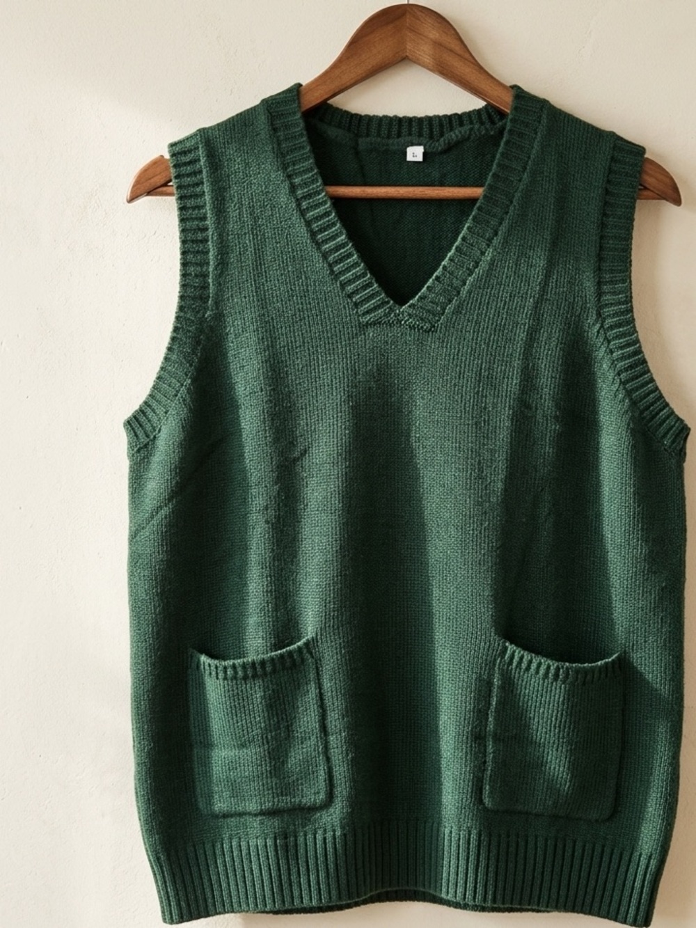 Dark Forest Green V-Neck Knit Sweater Vest Large Grandpacore Academia Pockets